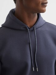 Reiss Airforce Blue Fabien Plain Interlock Jersey Drawstring Hoodie - Image 4 of 6