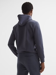 Reiss Airforce Blue Fabien Plain Interlock Jersey Drawstring Hoodie - Image 5 of 6