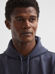 Reiss Airforce Blue Fabien Plain Interlock Jersey Drawstring Hoodie - Image 6 of 6
