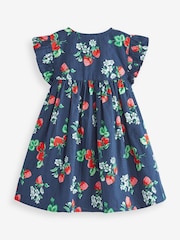 Navy Blue Strawberry Print Frill Sleeve Cotton Dress (3mths-8yrs) - Image 5 of 5