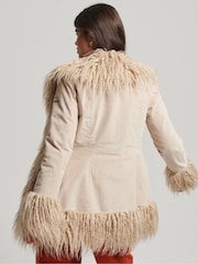 Superdry Cream Faux Fur Lined Afghan Coat - Image 2 of 6
