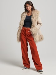 Superdry Cream Faux Fur Lined Afghan Coat - Image 3 of 6
