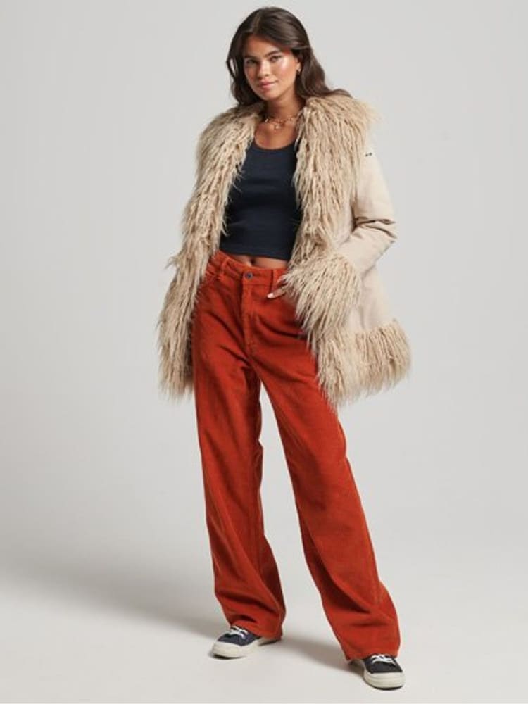 Crème - Manteau afghan doublé en fausse fourrure Superdry - Image 3 of 6