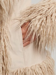 Superdry Cream Faux Fur Lined Afghan Coat - Image 5 of 6