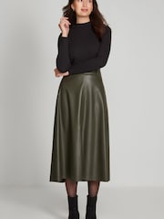 M&Co Green PU Midi Skirt - Image 1 of 4