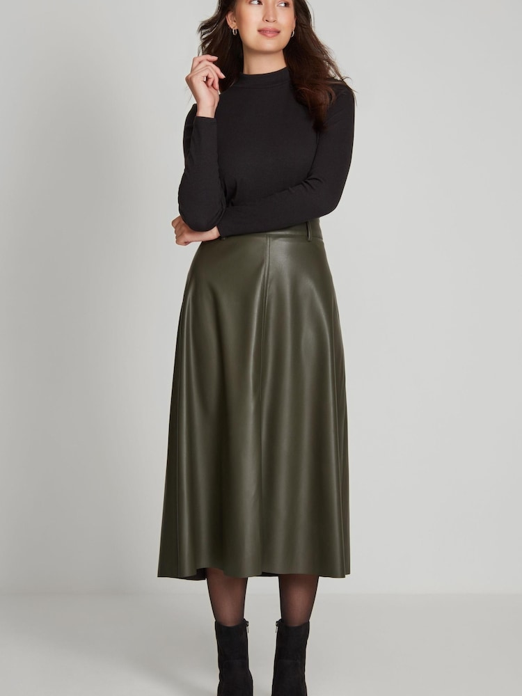 M&Co Green PU Midi Skirt - Image 1 of 4