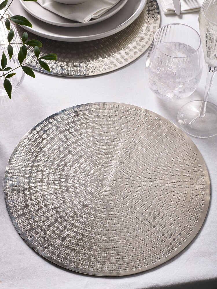 Set of 2 Silver Hammered Metal Placemats Set of 2 Placemats - Image 1 of 3