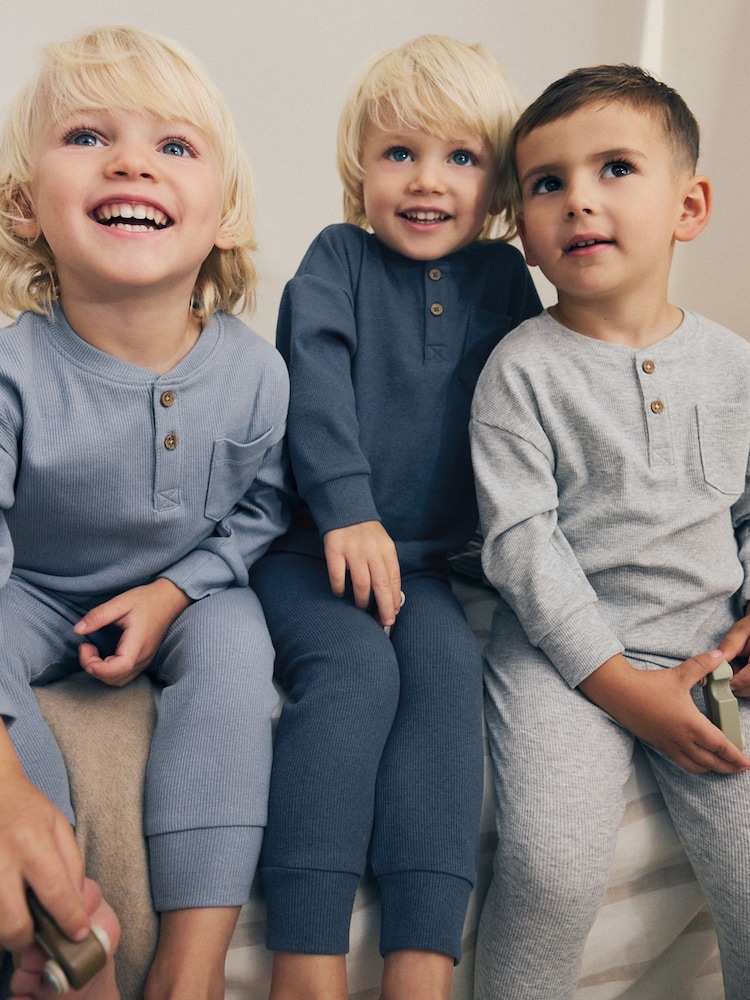 Blue/Grey Snuggle Pyjamas Set 3 Pack (9mths-12yrs) - Image 1 of 12 Blue/Grey Snuggle Pyjamas Set 3 Pack (9mths-12yrs) - Image 1 of 12