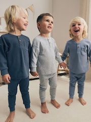 Blue/Grey Snuggle Pyjamas Set 3 Pack (9mths-12yrs) - Image 3 of 12