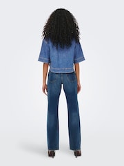 ONLY Blue Boxy Cropped Denim Shirt - Image 2 of 8