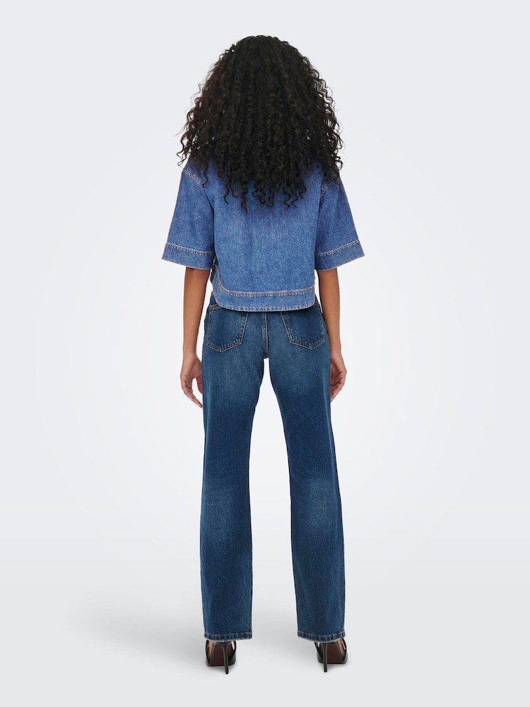 ONLY Blue Boxy Cropped Denim Shirt - Image 2 of 8 ONLY Blue Boxy Cropped Denim Shirt - Image 2 of 8