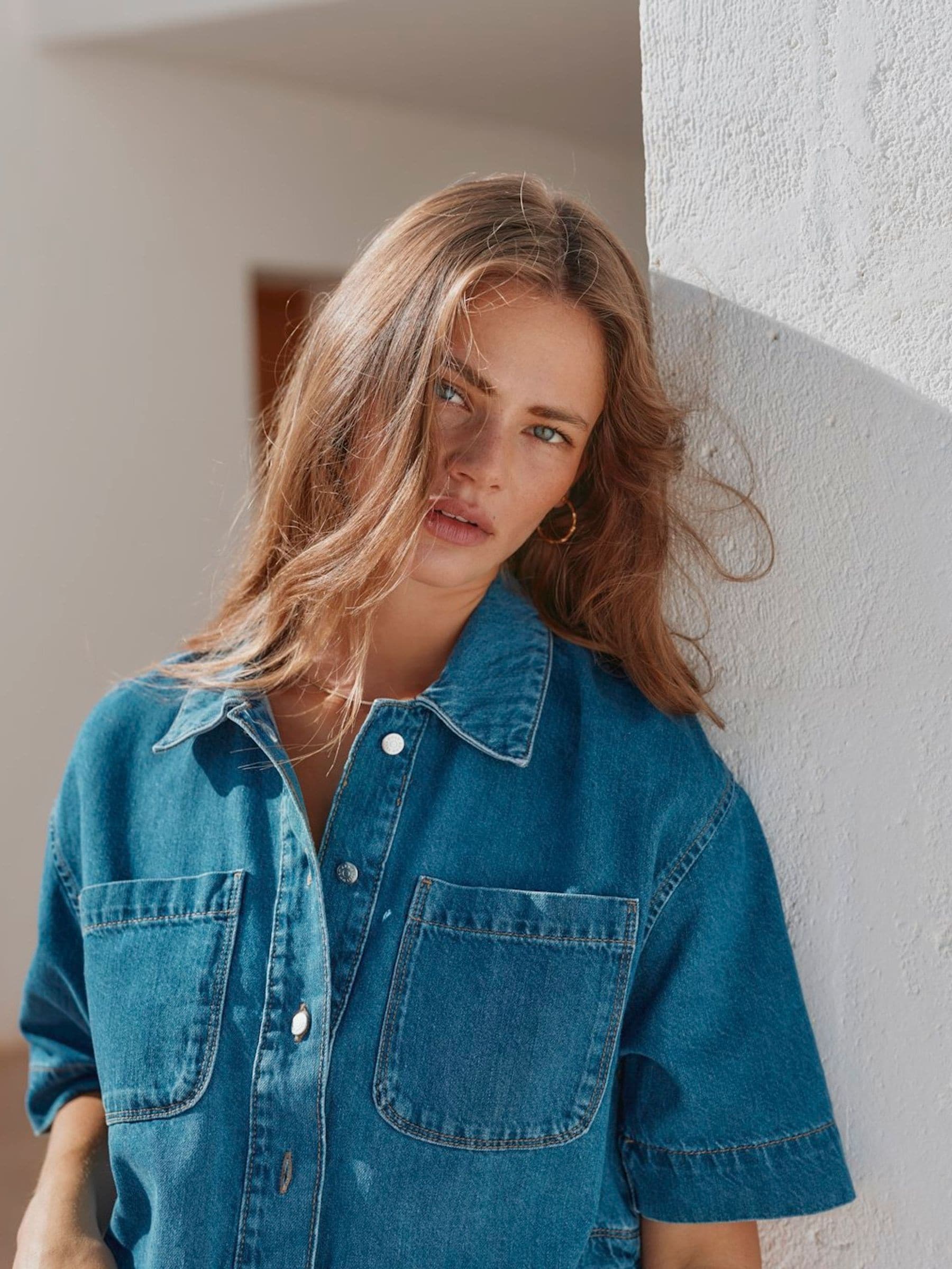 Buy ONLY Blue Boxy Cropped Denim Shirt from the Next UK online shop