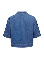 ONLY Blue Boxy Cropped Denim Shirt - Image 8 of 8