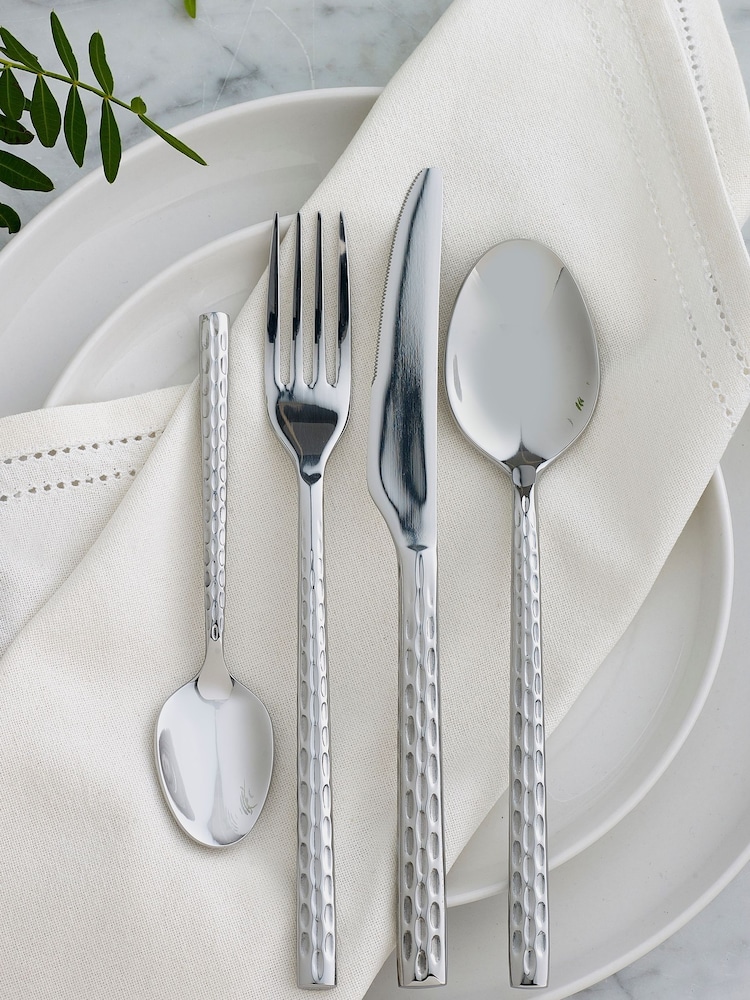 16 Piece Silver Hammered Stainless Steel Cutlery Set - Image 1 of 2