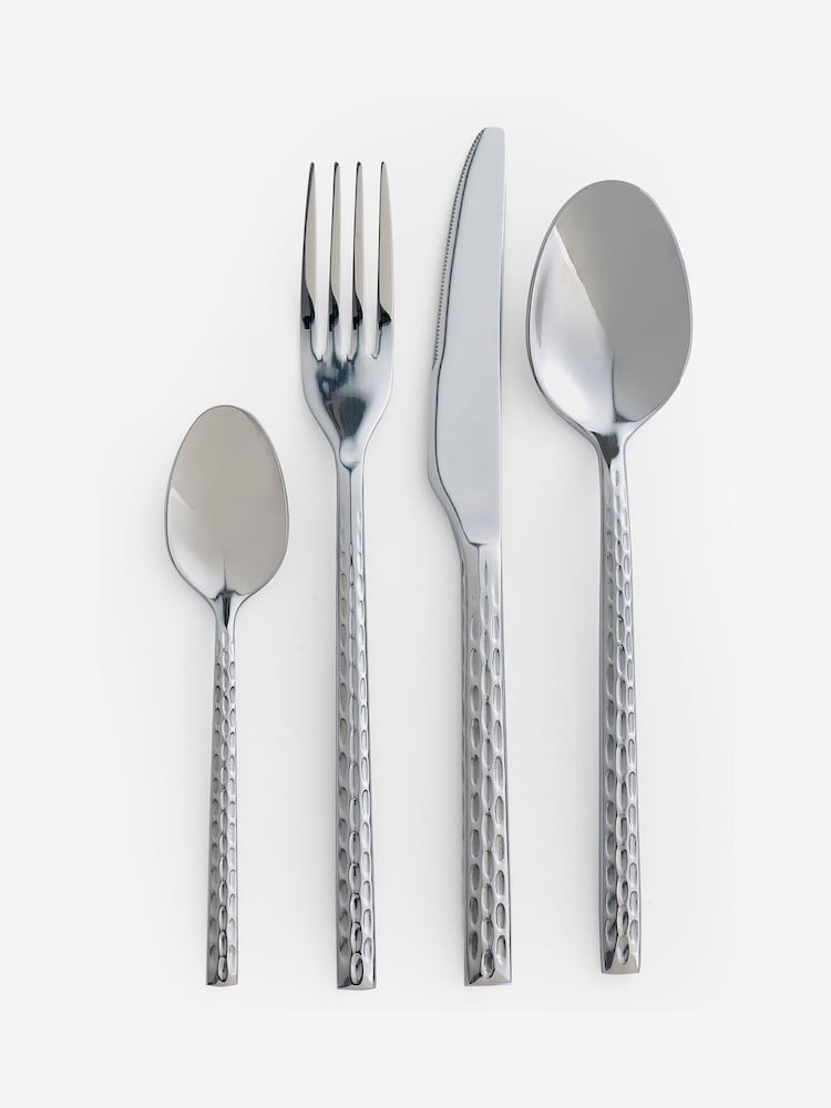 16 Piece Silver Hammered Stainless Steel Cutlery Set - Image 2 of 2