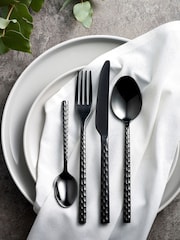 16 Piece Black Hammered Stainless Steel Cutlery Set - Image 1 of 3