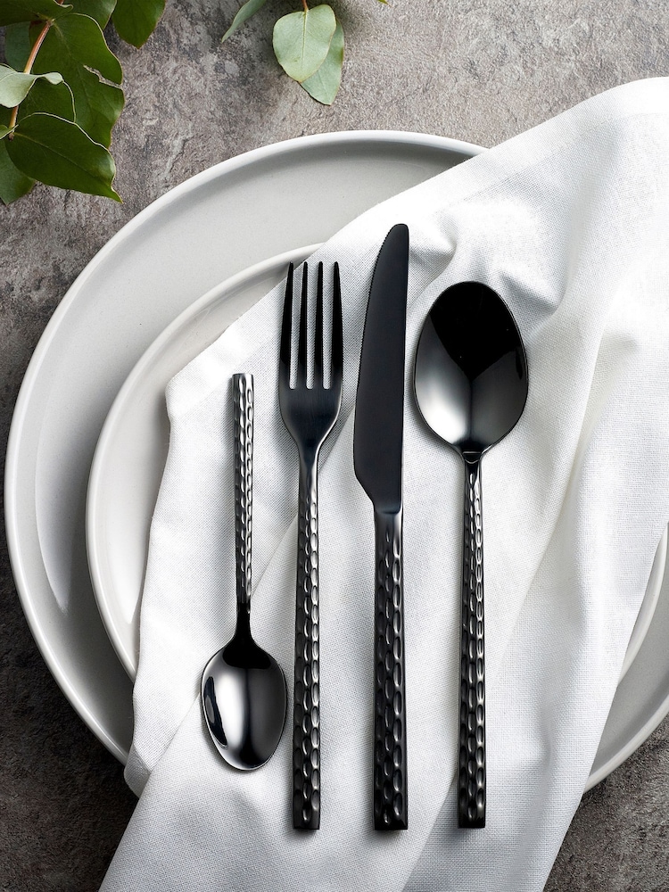 16 Piece Black Hammered Stainless Steel Cutlery Set - Image 1 of 3