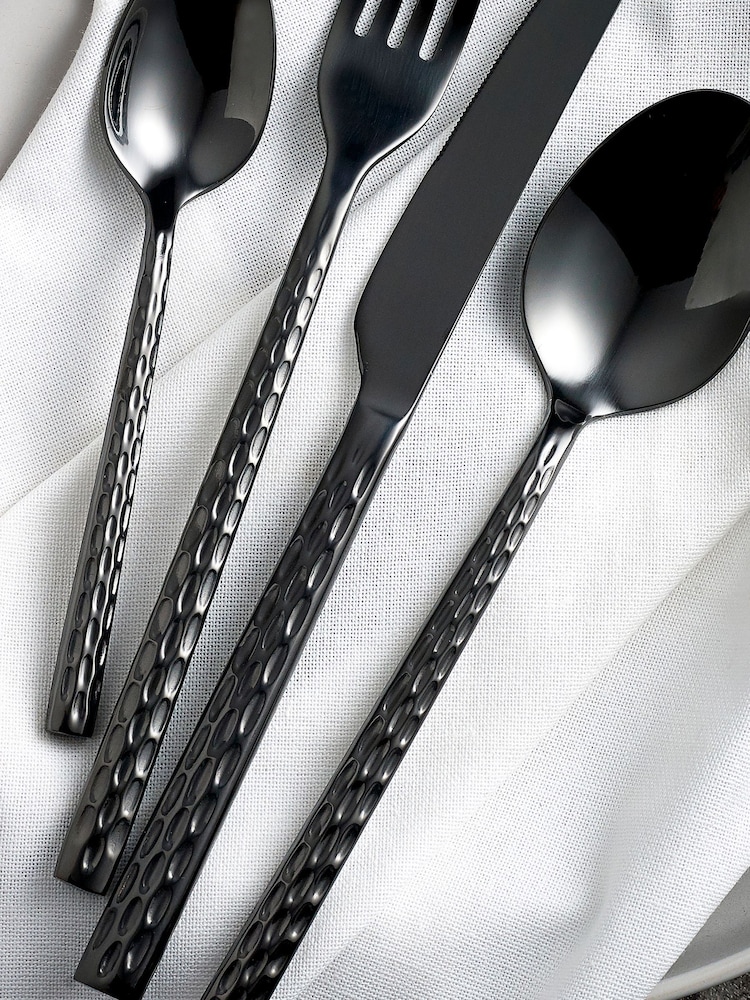 16 Piece Black Hammered Stainless Steel Cutlery Set - Image 2 of 3 16 Piece Black Hammered Stainless Steel Cutlery Set - Image 2 of 3