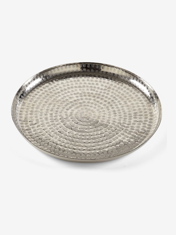Silver Hammered Metal Round Tray - Image 2 of 3 Silver Hammered Metal Round Tray - Image 2 of 3