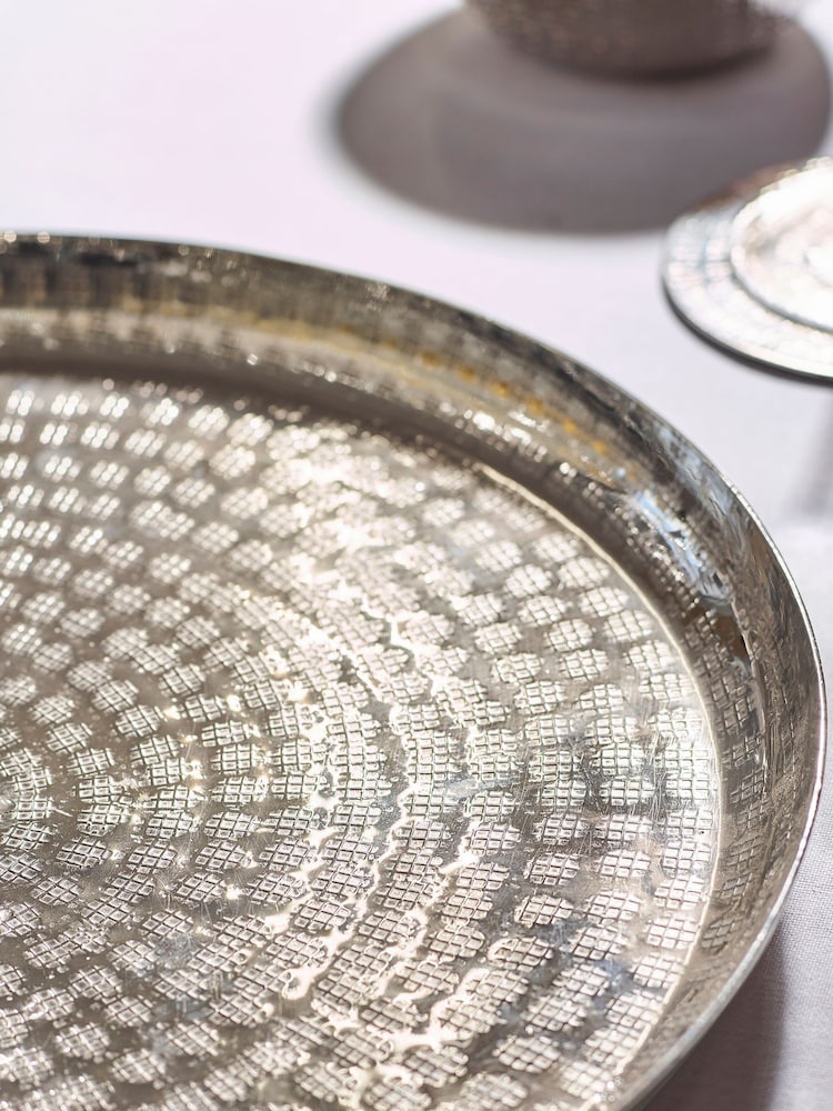 Silver Hammered Metal Round Tray - Image 3 of 3