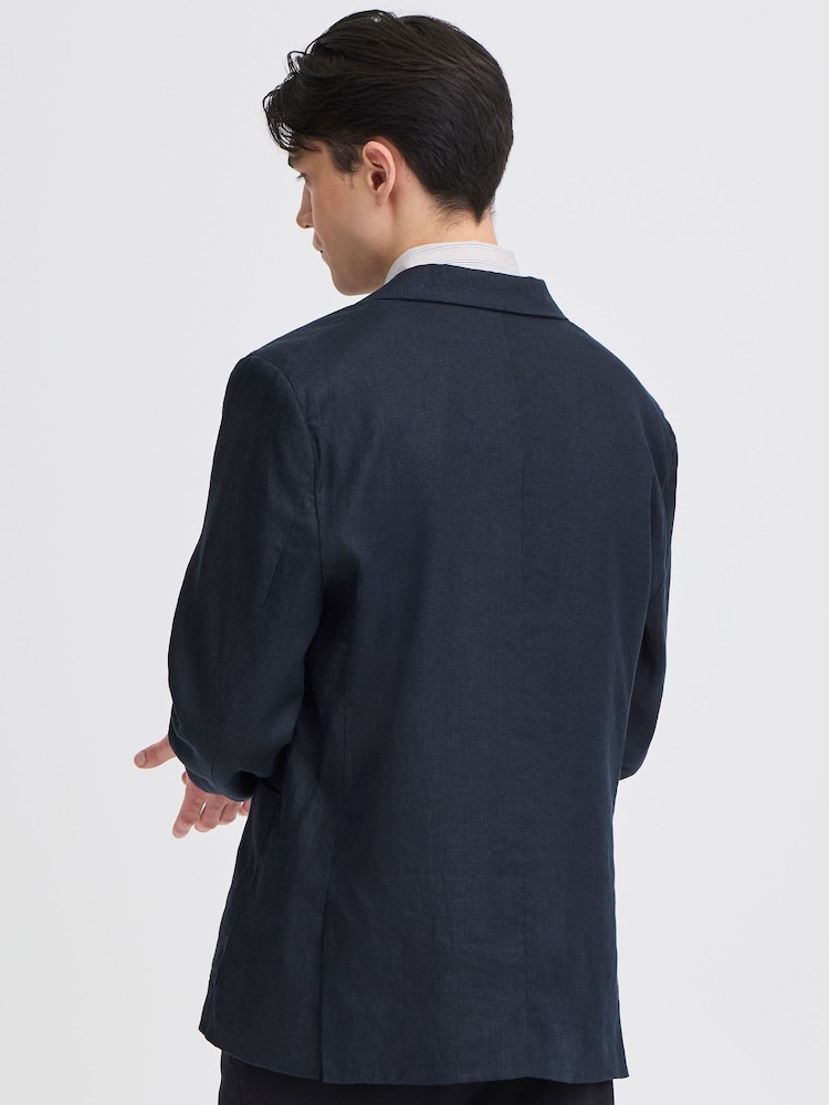 Casual Friday Blue Double Breasted Regular Fit Linen Blazer - Image 2 of 5