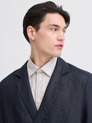 Casual Friday Blue Double Breasted Regular Fit Linen Blazer - Image 4 of 5