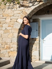 Seraphine Blue Tiered Maternity Maxi Dress With Nursing Access - Image 2 of 6