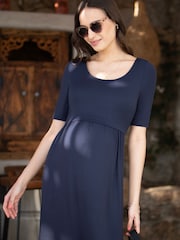 Seraphine Blue Tiered Maternity Maxi Dress With Nursing Access - Image 3 of 6