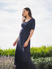 Seraphine Blue Tiered Maternity Maxi Dress With Nursing Access - Image 5 of 6