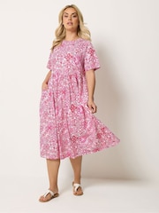 Yours Curve Pink Throw On Smock Dress - Image 1 of 5