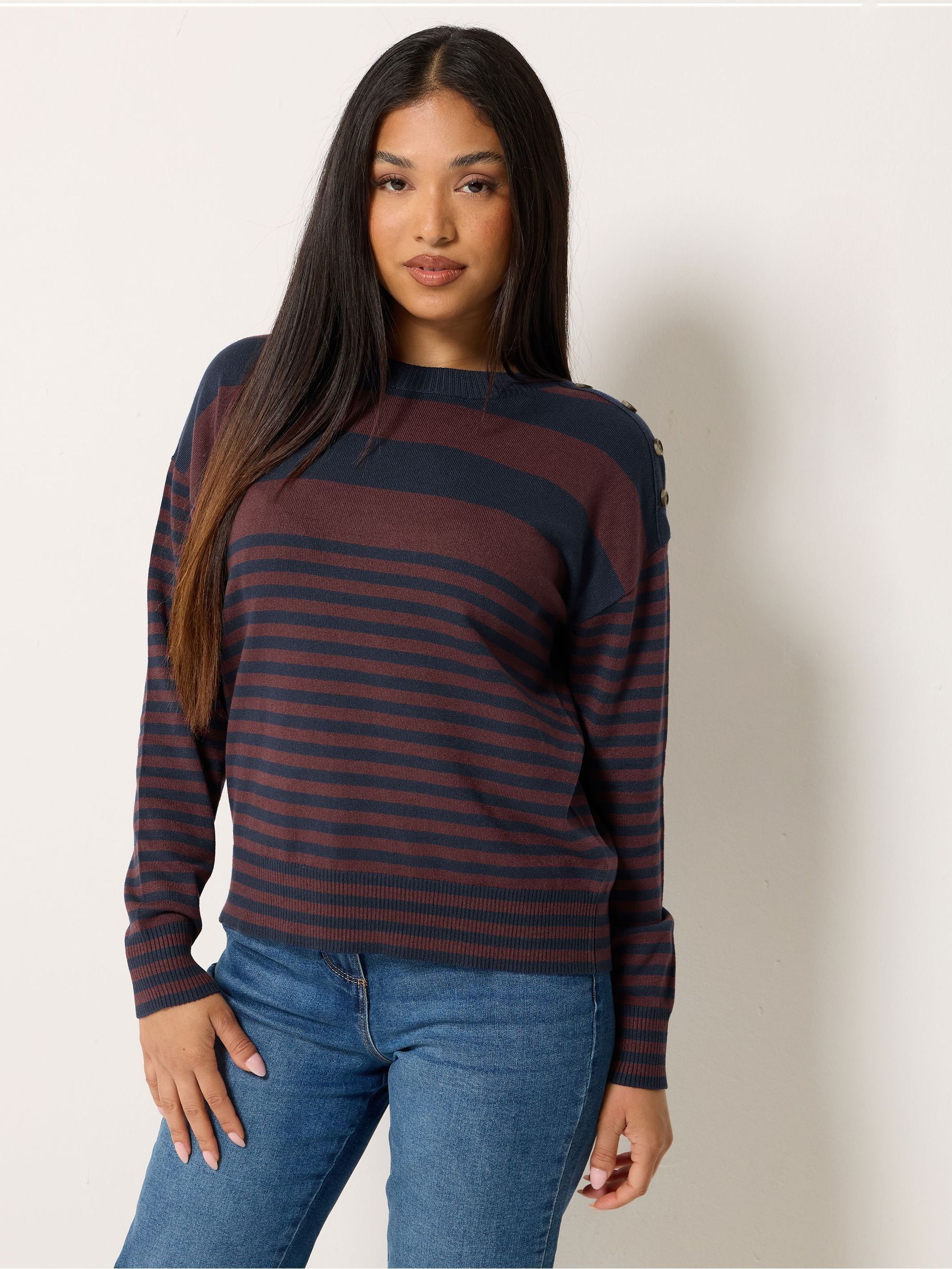 M & Co Women's Blue Petite Striped Jumper