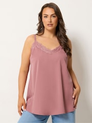 Yours Curve Pink Lace Insert Vest Top - Image 1 of 5