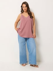 Yours Curve Pink Lace Insert Vest Top - Image 2 of 5