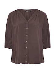 Yours Curve Brown Chambray 3/4 Sleeve Blouse - Image 5 of 5
