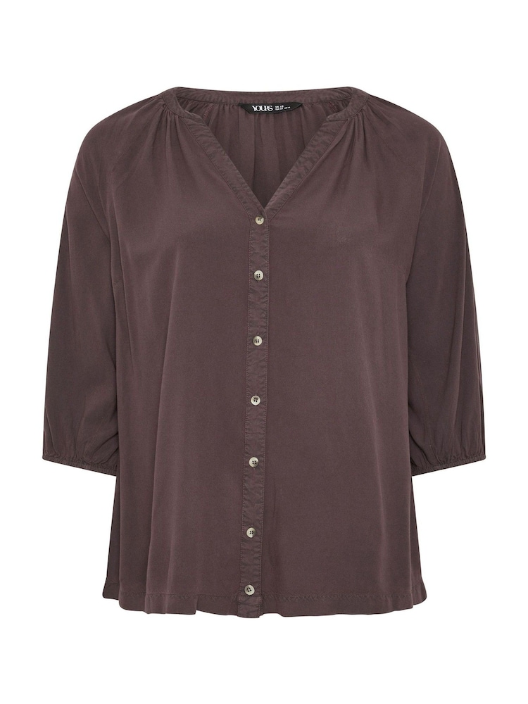 Yours Curve Brown Chambray 3/4 Sleeve Blouse - Image 5 of 5 Yours Curve Brown Chambray 3/4 Sleeve Blouse - Image 5 of 5