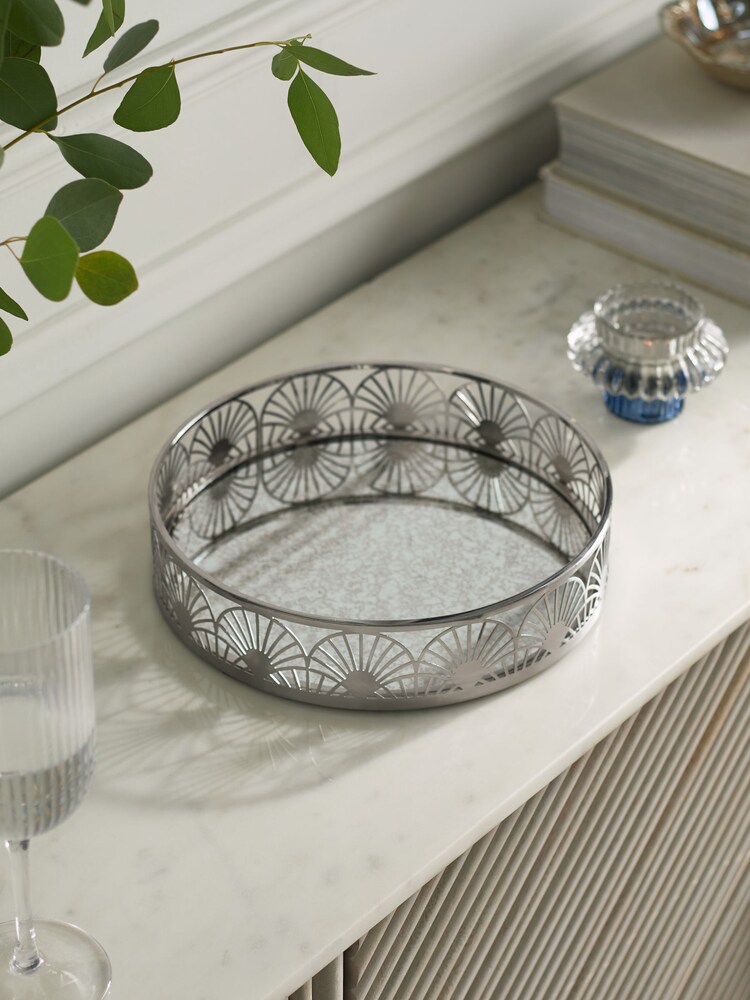 Silver Decorative Metal Mirror Tray - Image 2 of 3 Silver Decorative Metal Mirror Tray - Image 2 of 3