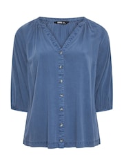 Yours Curve Blue Chambray 3/4 Sleeve Blouse - Image 5 of 5