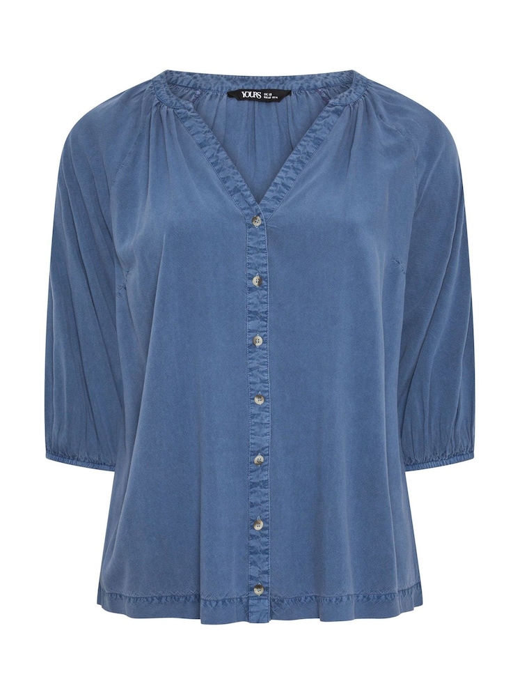 Yours Curve Blue Chambray 3/4 Sleeve Blouse - Image 5 of 5 Yours Curve Blue Chambray 3/4 Sleeve Blouse - Image 5 of 5
