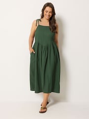 Yours Curve Green V Waist Tie Strappy Dress - Image 1 of 5