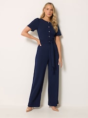 Long Tall Sally Blue Scuba Button Jumpsuit - Image 1 of 6