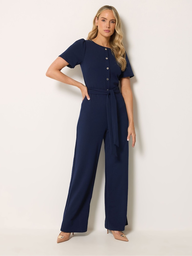 Long Tall Sally Blue Scuba Button Jumpsuit - Image 1 of 6