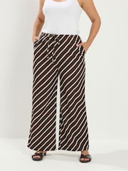 Yours Curve Brown Horizontal Stripe Wide Leg Trousers - Image 1 of 5
