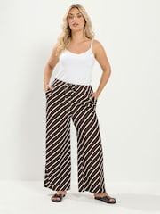 Yours Curve Brown Horizontal Stripe Wide Leg Trousers - Image 2 of 5
