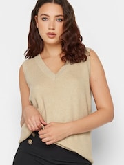 Long Tall Sally Natural V-Neck Kniited Vest - Image 1 of 4