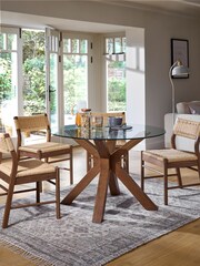 Dark Natural Oak Effect Oslo Solid Oak & Glass Bar Round 4 Seater Dining Table - Image 1 of 6