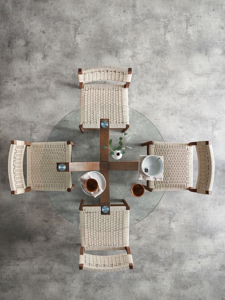Dark Natural Oak Effect Oslo Solid Oak & Glass Bar Round 4 Seater Dining Table - Image 2 of 6