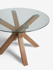 Dark Natural Oak Effect Oslo Solid Oak & Glass Bar Round 4 Seater Dining Table - Image 3 of 6