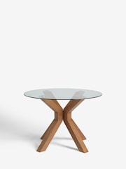 Dark Natural Oak Effect Oslo Solid Oak & Glass Bar Round 4 Seater Dining Table - Image 5 of 6