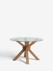 Dark Natural Oak Effect Oslo Solid Oak & Glass Bar Round 4 Seater Dining Table - Image 6 of 6