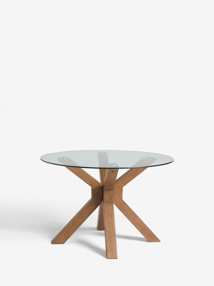 Dark Natural Oak Effect Oslo Solid Oak & Glass Bar Round 4 Seater Dining Table - Image 6 of 6